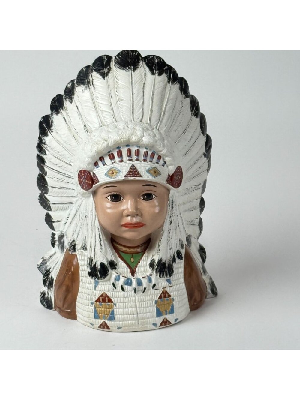 Vintage 1984 Byron Mold Native American Child Bust Headdress Sculpture